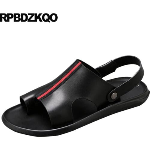 Shoes water slippers toe loop outdoor slides soft black waterproof flat designer beach men sandals leather summer famous brand