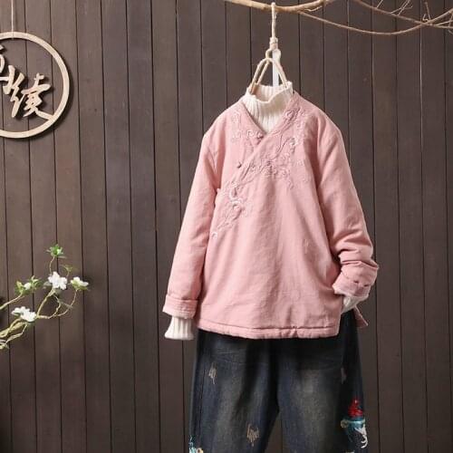 Chinese Style Clothing Women Cheongsam Top Autumn Winter Vintage Jacket Tang Suit Loose Casual Outwear Ladies Chinese Tops 11862