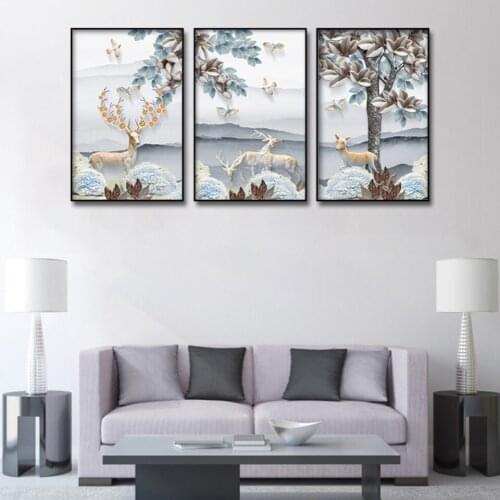 Elk under succulents 3 piece kit HD Canvas Painting Modern Home Decoration Living Room Canvas Print Painting Wall Decor Picture