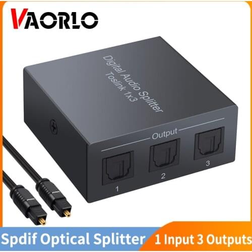 VAORLO 1X3 3 Way Spdif Toslink Optical Digital Audio Splitter One input 3 Outputs Optical Splitter For LPCM2.0 DTS -AC3 For TV