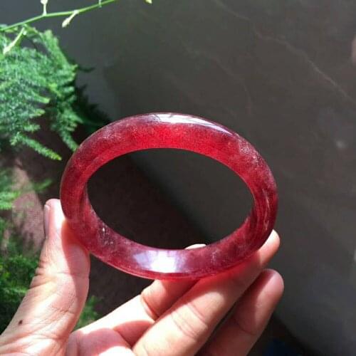 Genuine Natural Deep Red Strawberry Quartz Crystal Woman Unique Bangles Inner Diameter 60mm