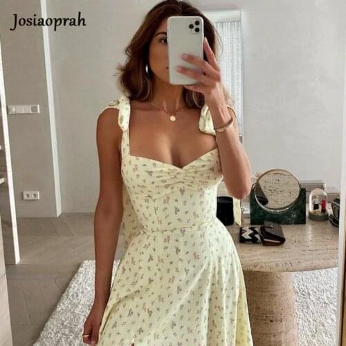 Josiaoprah Holiday floral dress lace up womens summer sundress A-line Spaghetti Strap dress Prairie chic ladies vestidos