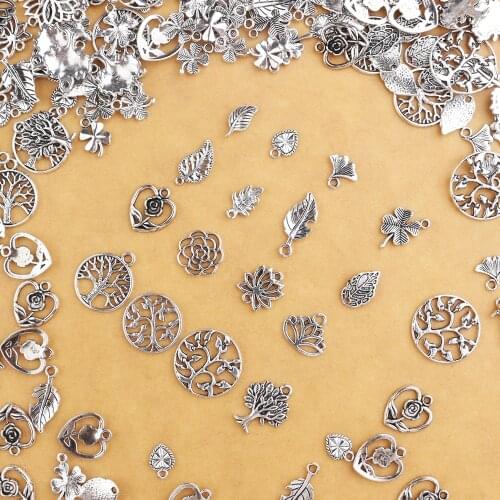 Tree Of Life Pendant 30pcs/lot Leaf Matal Charm Bracelet Findings Antique Silver Color Alloy Metal Charms for Jewelry Making DIY
