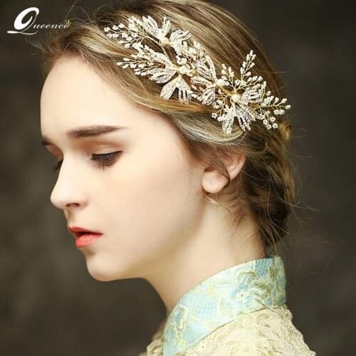Luxury Golden color bridal headpiece Romantic Wedding Hair Accessories Pearl Bridal Hair Combs Handmade Prom Headdress