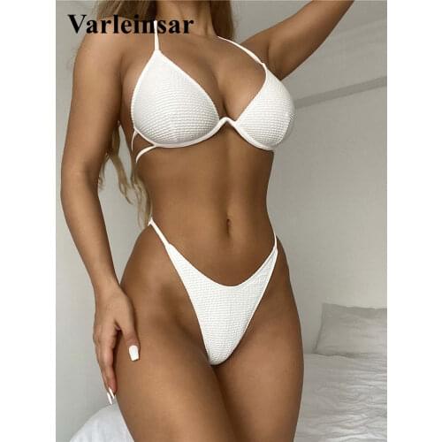Sexy V-bar Underwired Bikini Women Swimwear Female Swimsuit Two-piece Bikini set V shape High Cut Bather Bathing Suit Swim V2885