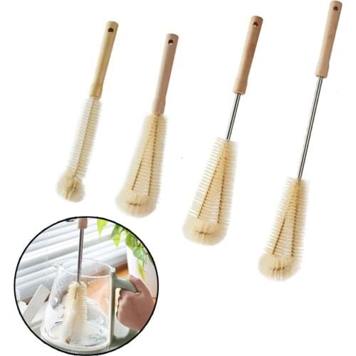 Kitchen Cleaning Brush L-shaped Coffee Tea Glass Cup Baby Bottle Brush Hangable Wooden Handle Cleaner Gadgets Accessories