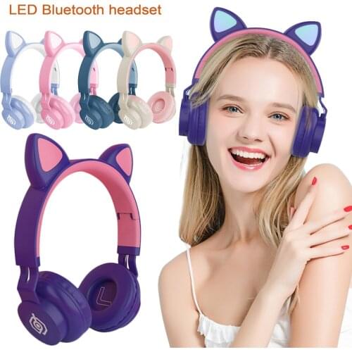 LED Glowing Wireless Headphones HiFi Bass Stereo Sound Bluetooth 5.0 Headset Child Kids Adults Cat Ear Earphone With Microphone