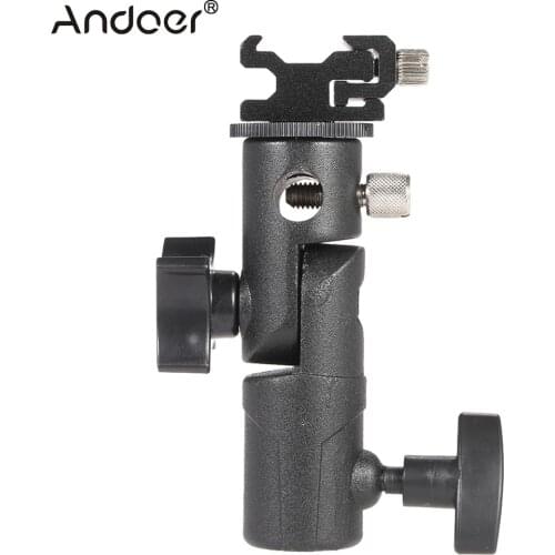 Andoer E Type Universal Metal Flash Hot Shoe Speedlite Umbrella Holder Light Stand Bracket w/ 1/4"3/8"Screw Mount Swivel Adapter