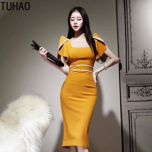2020 Sping Summer Runway Women Dress Yellow High Waist Female Dresses Sexy Elegant Night Club Party Dresses Clothes LZ23