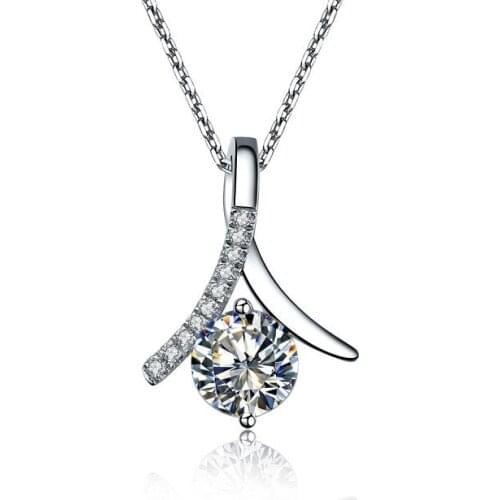 2 Carat Vintage Figure Shape Solitaire Slide Pendant SONA Simulate Diamond Necklace Solid Sterling Silver Pendant with Chain