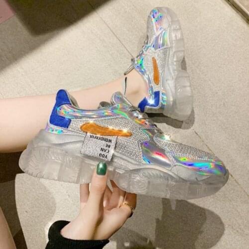 New Spring Trend Women Transparent Sneakers Harajuku Platform Woman Shoes Laser Jelly Casual Shoes Shining Shoes Running Shoes