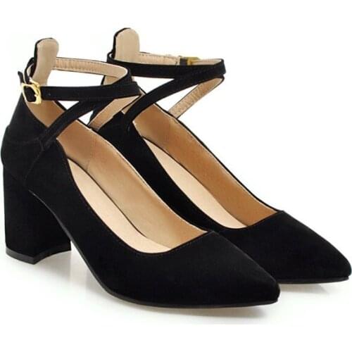 Big Size 9 10 11 12 ladies high heels women shoes woman pumps Tip-tipped slipper with buckles and heavy heels