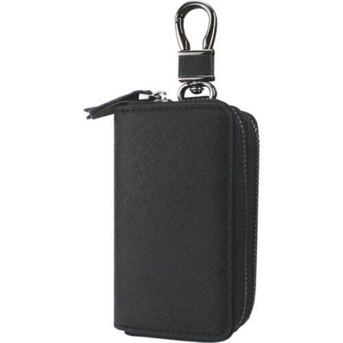 Women Key Casecowhide Double Zipper Car Leather Case Multifunctional Car Key Holster High Capacity Cross Grain Leather Key Case