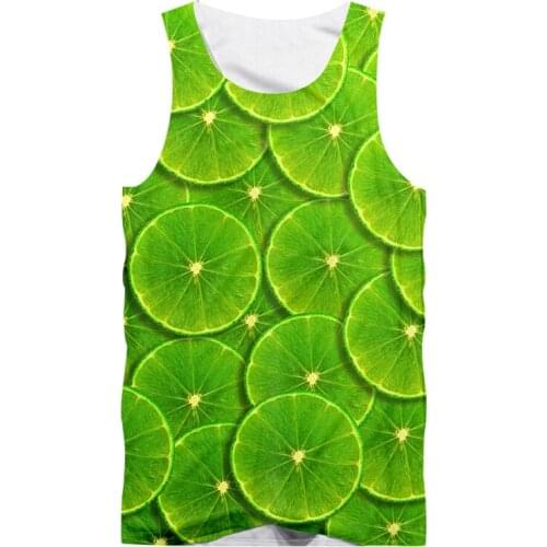 UJWI Lemon Fruit Vest Design Picture Green Casual Fashion Tank Top Wholesale 3D Print Mens Oversized Clothing Dropship 5XL