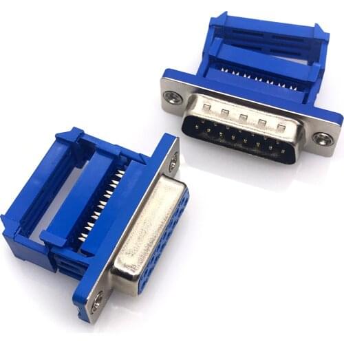 10PCS DB15 DIDC15 male female plug serial port connector idc crimp type D-SUB rs232 adapter FOR ribbon cable wire
