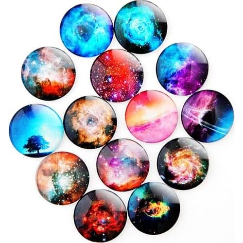 10Pcs Glass Cabochon Mixed Pattern Fit Cameo Base Setting Round Starry Sky Necklace Pendant DIY handmade Craft Accessories