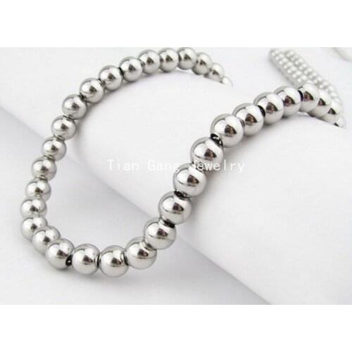 18-40" 6mm rosary ball men/womens silver Color 316L stainless steel chain necklaceFashiom Jewelry Best Christmas Gift