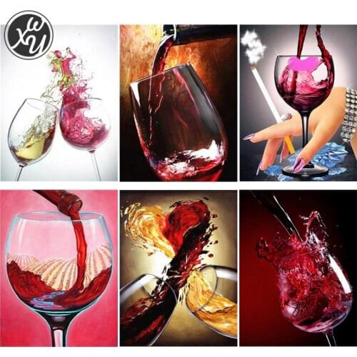 5D DIY Diamond Painting Embroidery Red Wine Mosaic Wall Art Full Square Goblet Diamond Embroidery Decor Cross Stitch Needlework