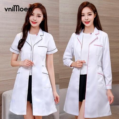 White Lab Coat Color edge decoration Beauty salon Scientist suit collar clothes for Women Uniforms