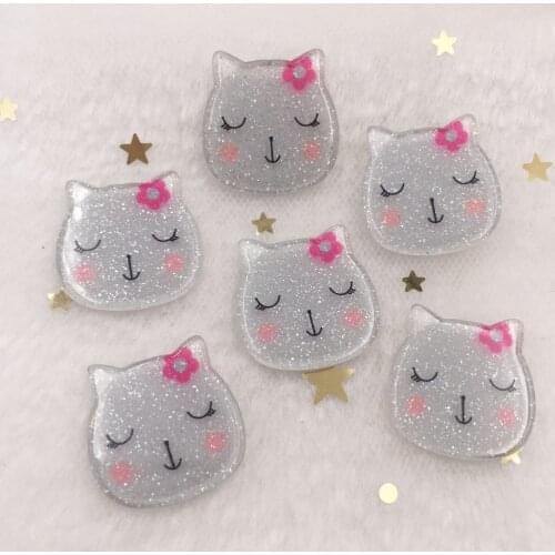 Glitter Colorful cute Grey cat Flat back Acrylic sheet Miniature pattern applique DIY Wedding scrapbook Home Decor crafts