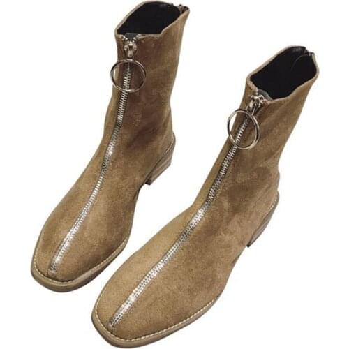 Martin Boots Motorcycle Boots Female British Wind 2019 New Autumn Net Red And Thin Shoes Square Head With Thick Zipper Shoes