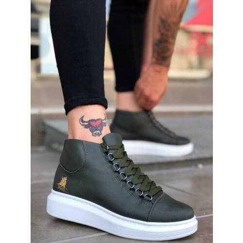 BA0032 BOA Laced Snekaers Khaki Thick White Base Half Ankle Boot