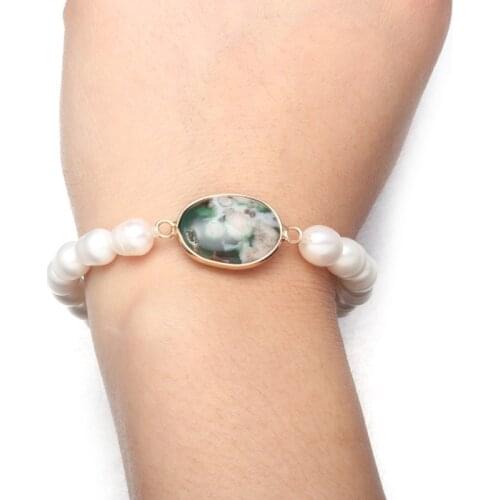 Freshwater 100% natural white pearl bracelet zinc alloy jewelry provides the best birthday gift for women size 19cm