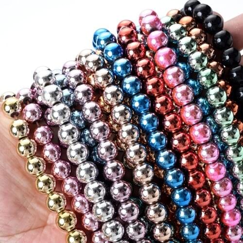 10mm Natural Stone Beads Plating Hematite Round Loose Spacer Bead for Jewelry Making DIY Bracelet Necklace Accessories 40pcs