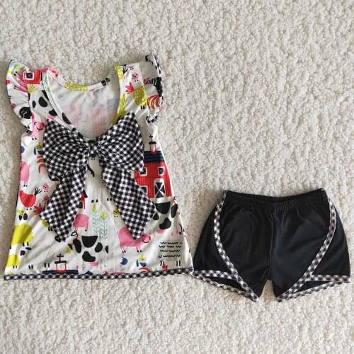 Baby Infant Boy Designers Clothes Fashion Girls Boutique Clothing Kids Summer Sets Farm Print Toddler Girl Clothes Set Shorts