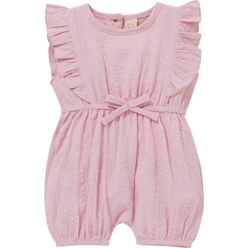 Toddler Baby Girls Lovely Jumpsuits Summer Infant Outwear Children Cotton Casual Overalls Solid Ruffles Sleeveless Romper