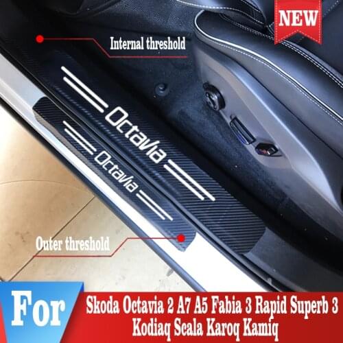 4PCS For Skoda Octavia 2 A7 A5 Fabia 3 Rapid Superb 3 Kodiaq Scala Karoq Kamiq Car Protector Door Sill Stickers Accessories