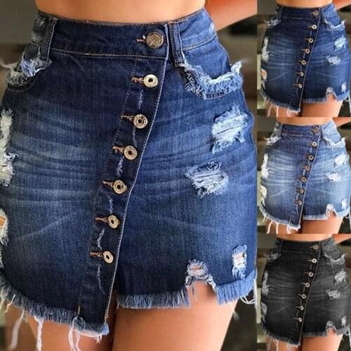 FNOCE new womens ripped denim skirt fashion trends sexy nightclub elegant high waist slim hole bag hip mini dresses