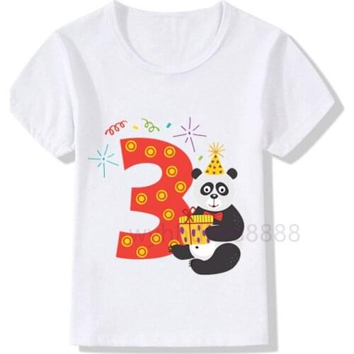 Boys Animals Birthday Number Print T Shirt Children Birthday Boy Din Party T-shirts Boy&Girl Funny Gift Tshirt Present Panda