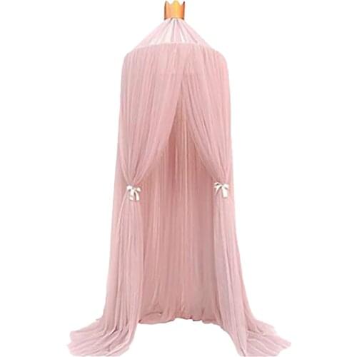 Hung Dome Canopy Little Girl Crown Mosquito Net Pink Princess Bed Canopy Curtain Lace Crib Mosquito Net