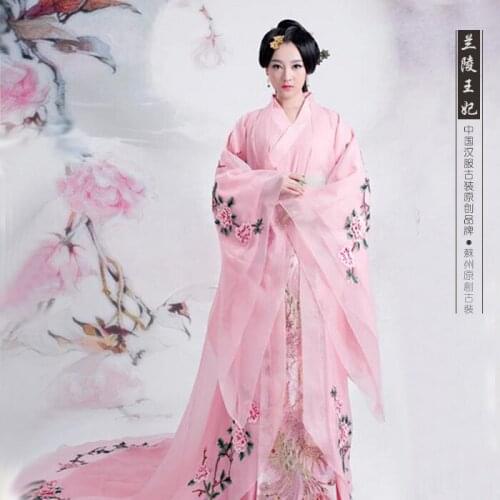 TV Play Princess Lanling Photography Pink Hanfu Costume with Delicate Embroidery Womens Costume
