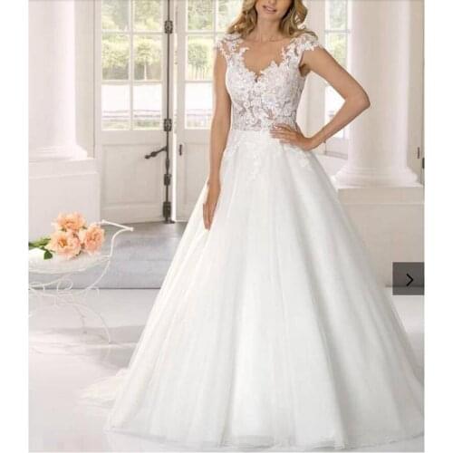 Ivory Lace Tulle Floor-Length Princess A-Line Wedding Dresses Chapel Train Custom Made Layered Skirt
