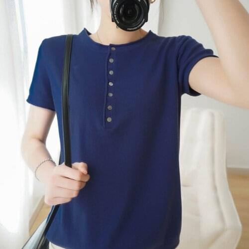 Summer 2021 100% cotton short-sleeved T-shirt Ladies O-neck knitted sweater Half-sleeve breathable loose inner top