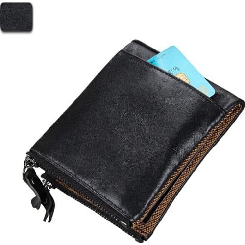 RFID Small Female Purse Genuine Leather Short Purse Zipper & Hasp Short Clutch Wallet Vintage Top Layer Cowskin Women Wallet