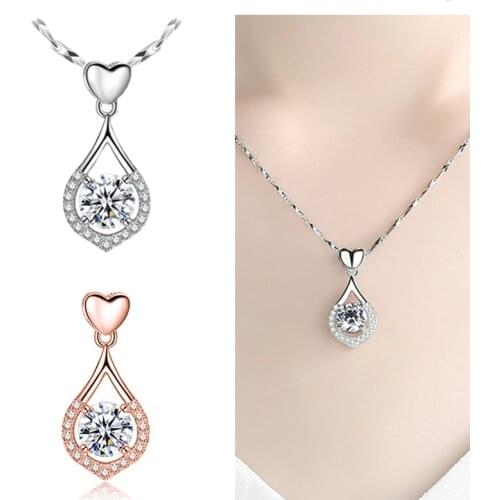 Fashion Lady Silver Plated Chain Necklace Women Jewelry Charms Zircon Water Drop Pendant Girls Choker Necklaces Rose Gold Bijou