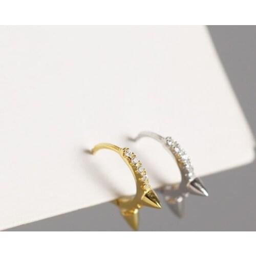 MOFLO Women Punk Party Jewelry 18K Gold Plated Simple Design Earrings S925 Sterling Silver Pave Crystal Rivet Huggie Earring