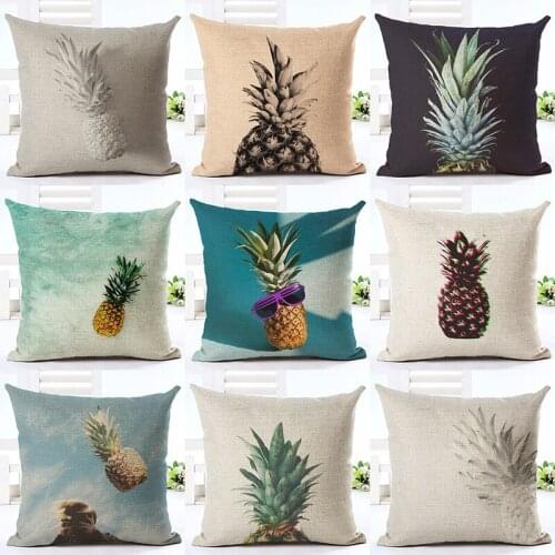 New European Style Home Pillows Cutom Cushion Cover Pineapple Feather Leaf Geometry Cushions Linen Cotton Pillow Case 45x45cm