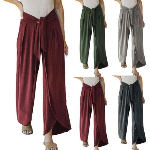 2021 Autumn Fashion New High Waist Two Pockets Women Trousers Skin-friendly Straight Wide Leg Belted Long Pants Ladies Clothing