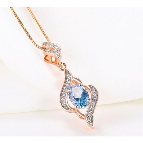 Genuine 925 Sterling Silver 585 Rose Gold Plated Pendant Necklaces Jewelry for Women 2021 Blue Topaz Gemstone Fairys Wedding