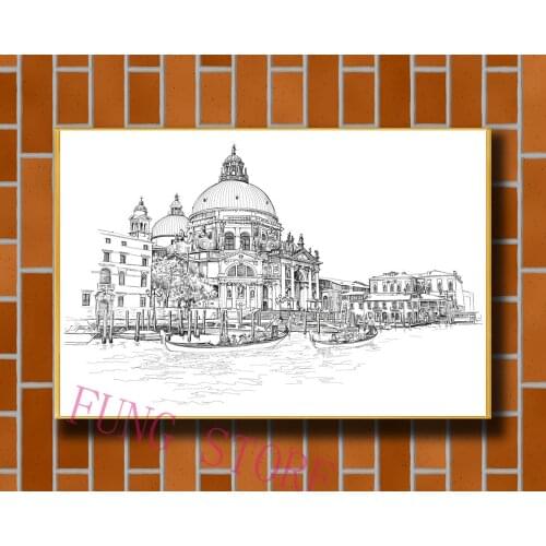 K119 Retro European Buildings Manuscript Picture Custom Silk Poster Home Deco Wall Art Christmas Gift