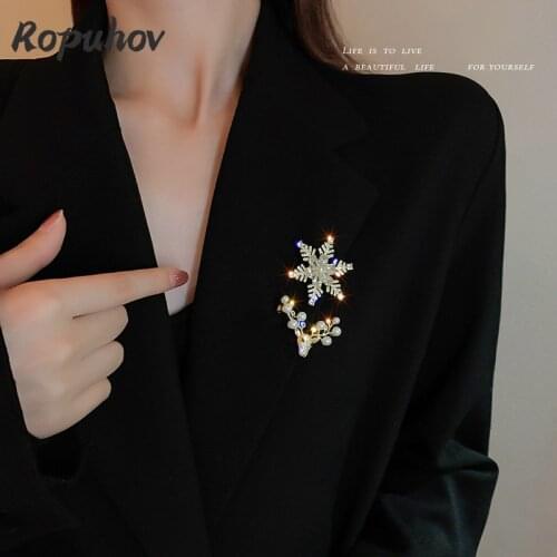 ROPUHOV 2021 New Korean Trendy Jewelry Pearl Zircon Elk Snowflake Brooch
