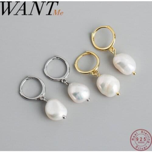 WANTME Natural Freshwater Irregular Baroque Pearl Pendant Stud Earrings for Women Real 925 Sterling Silver Party Wedding Jewelry