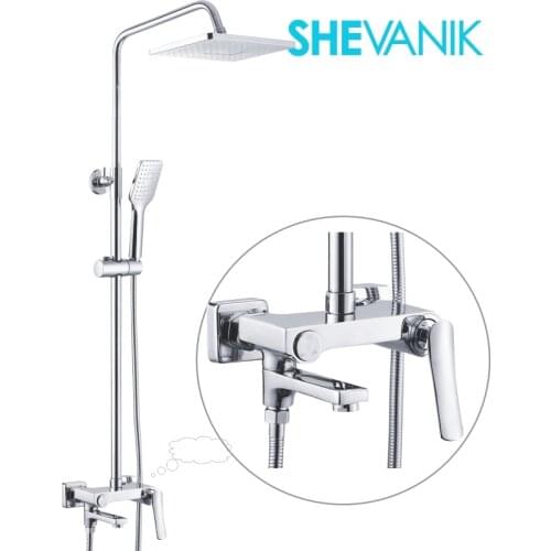 SHEVANIK Shower system with self cleaning, set solid brass mixer tap with shower watering can and shower head,hot and cold water kit,mixer and shower set, rain shower, S9636