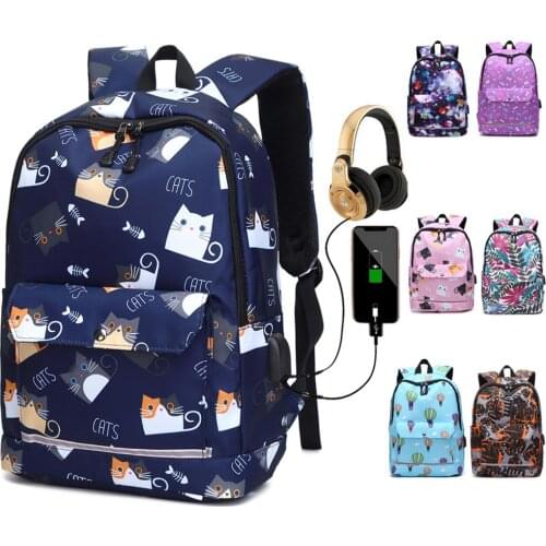 School Bags For Girls Female Laptop Backpack Usb Backbag Children Backpacks Cute Cat School Backpack For Girls Bag Pack