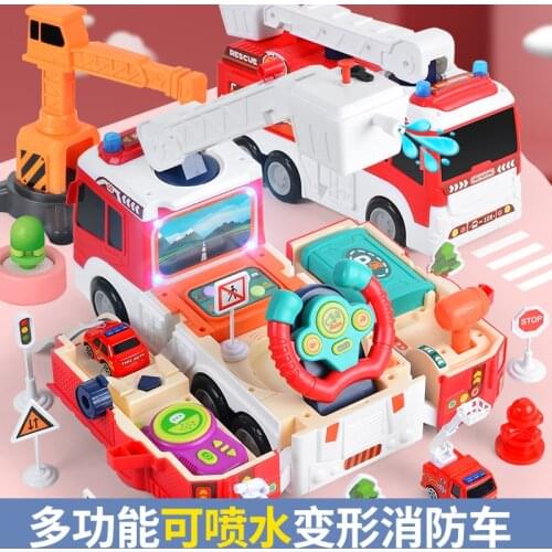 Deformation Simulation DIY Water spray Fire Truck Track Childrens Educational Toy Large Passenger Truck Kids Educational Toy