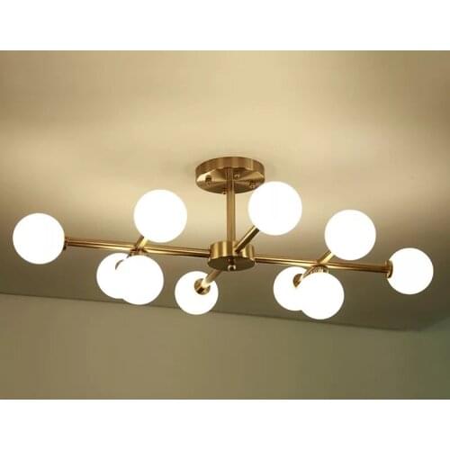 Modern Parlor Led Pendant Lights Glass Ball Nordic Lamp For Dining Room Bedroom Foyer White Glass Gold Metal